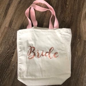 Cream Canvas “BRIDE” bag with pink sequins